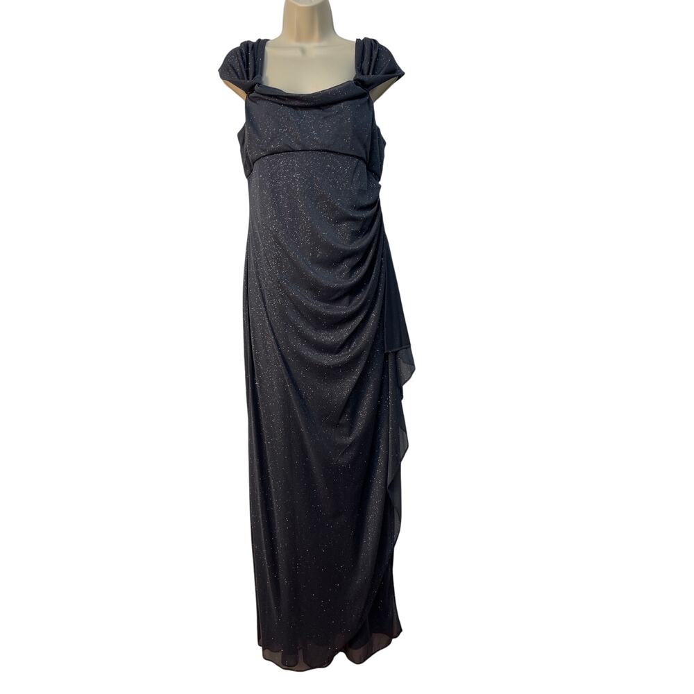 Alex Evenings Dark Gray with Metalic Fleck Fabric Long Evening Dress‎ Size 12